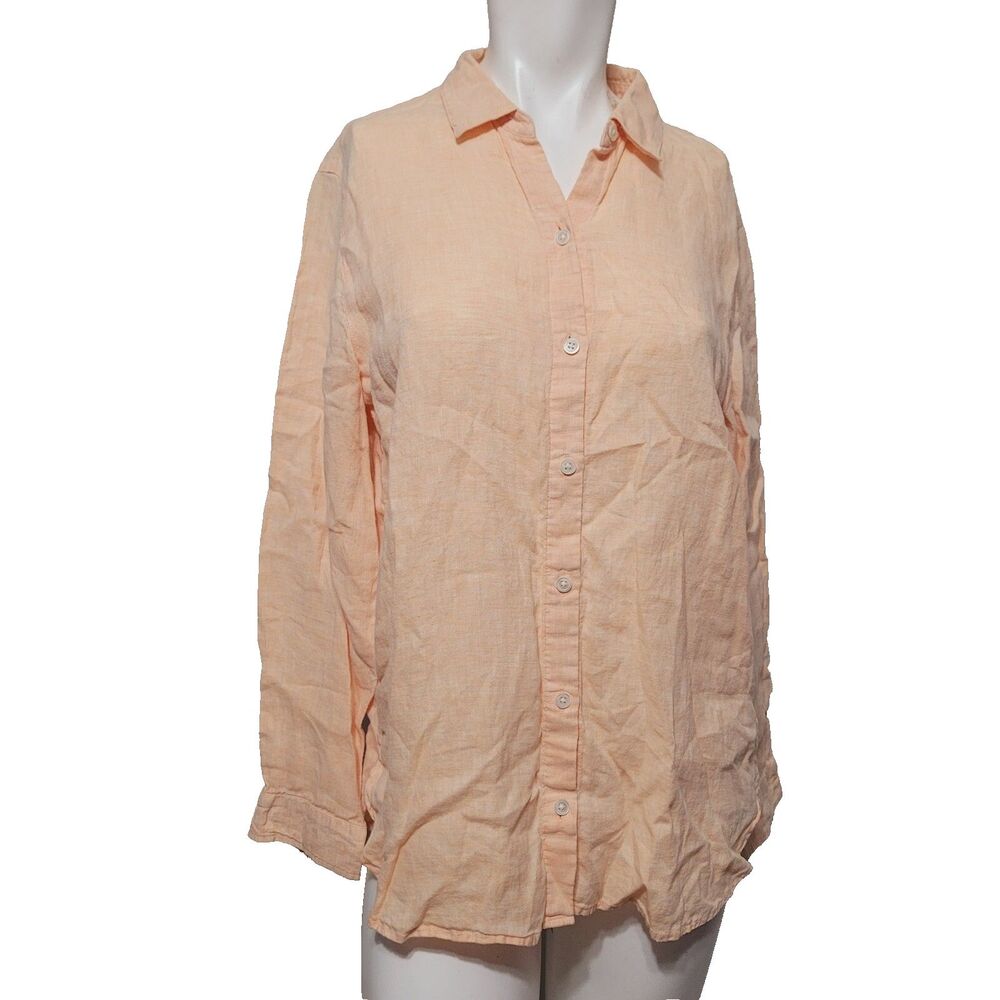 J. Jill Small Love Linen button front collar lightweight sheer top shirt